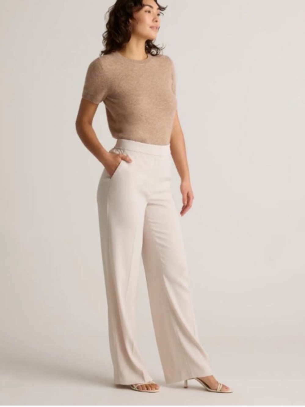 Quince Cream Wide-Leg Dress Pants
